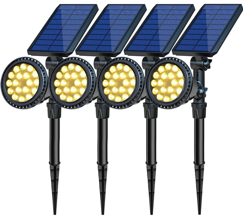 OSORD Solar Spotlights, 18 LED Solar Lights Outdoor Waterproof, 2 Mode Soft Warm White Landscape Lighting Auto On/Off Spot Lights for Flag Pole Garden Yard Tree Driveway Pool, 4 Pack - Image 1